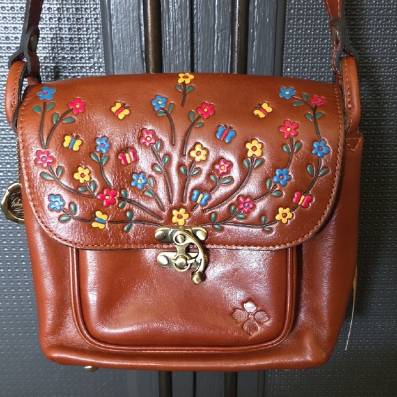 Patricia Nash Floral Embroidered Tan Leather Crossbody Bag - Picture 3 of 9